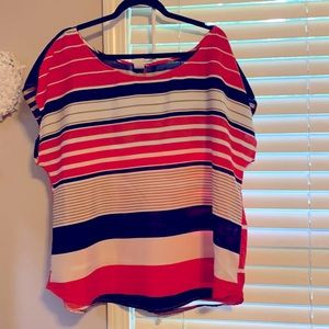 Stripe Blouse/ Navy, White and Coral